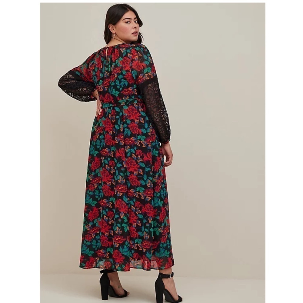 Torrid 3 MAXI PEASANT DRESS - CHIFFON FLORAL BLACK - Picture 3 of 11